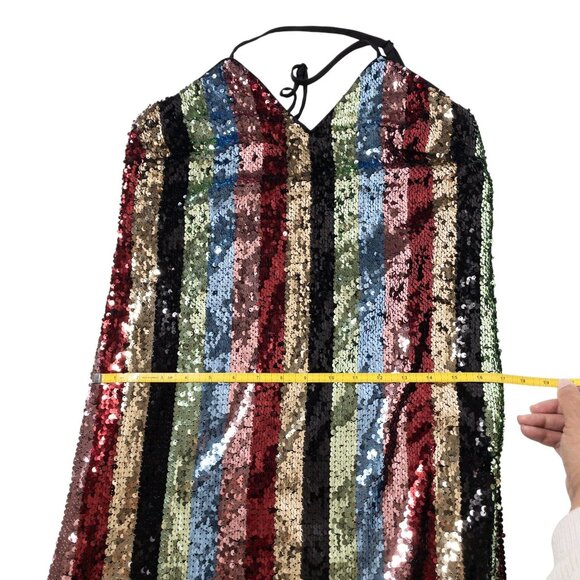 Lucy Paris Multicolor Striped Sequin Spaghetti Strap Midi Dress SZ S - Picture 7 of 11